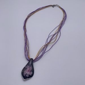 Floral Glass Pendant String Necklace
